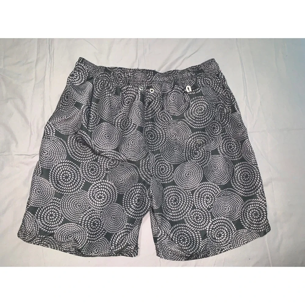 Lands End Mens Swim Trunks Large 36-38 Gray Spiral Rope Print Board Shorts